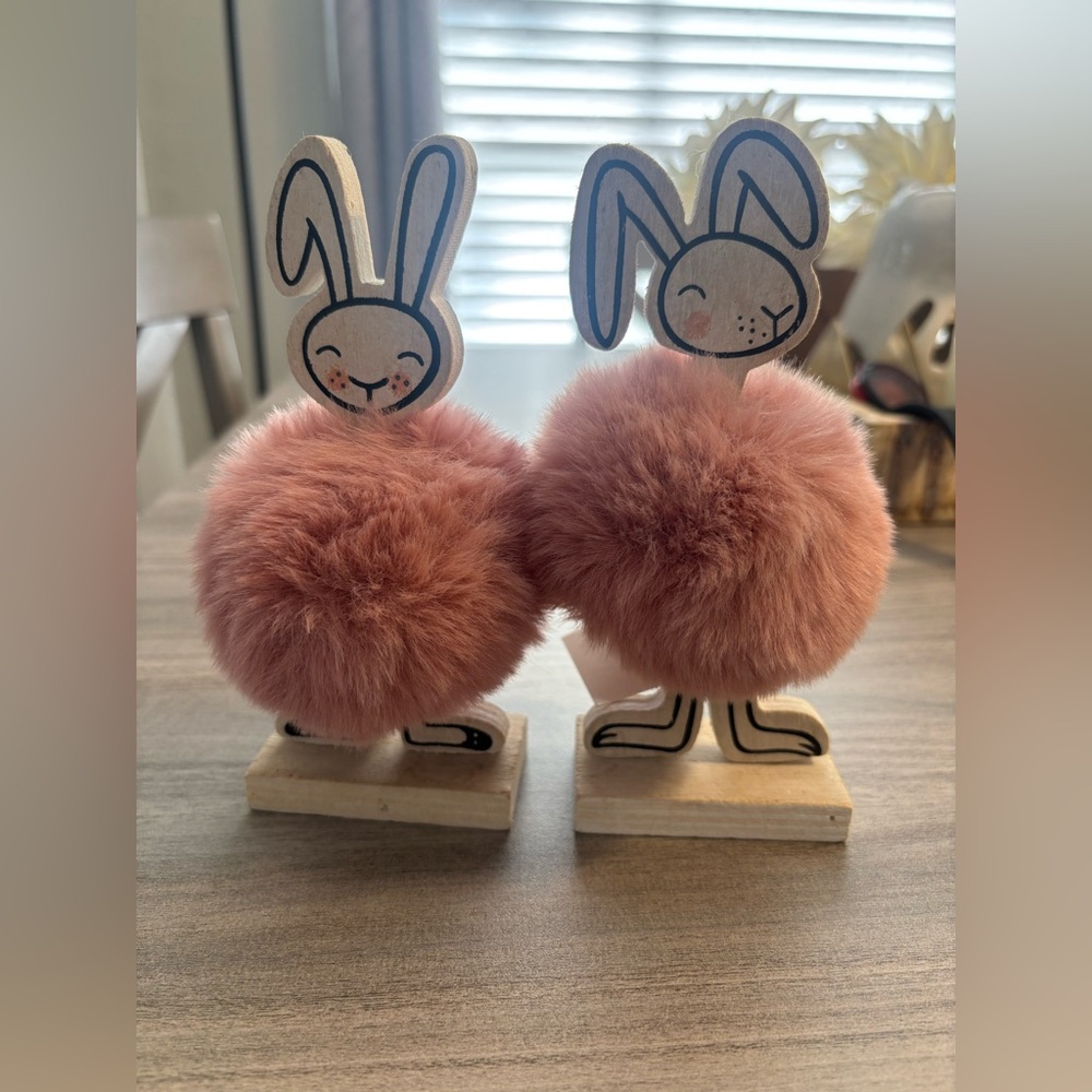 Fluffy Pink Bunny Figurines